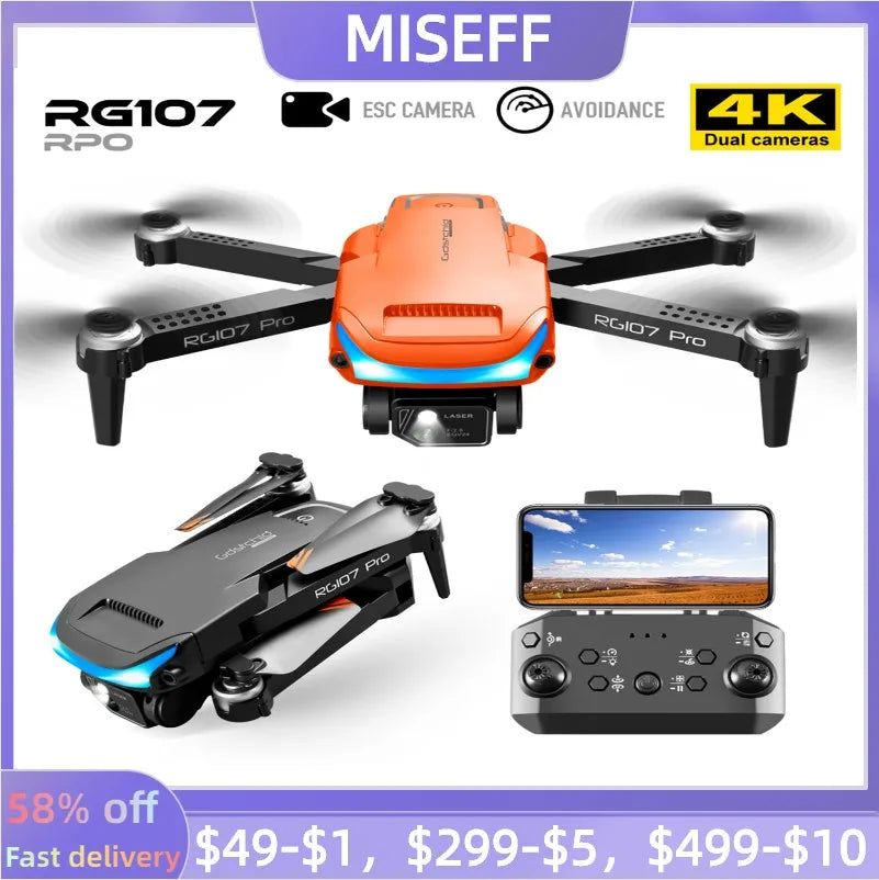 2022 New Intelligent Avoidance RG107 Drone Drone 4K Profesional Black/Orange HD Dual Camera WIFI FPV RC Quadcopter Dron