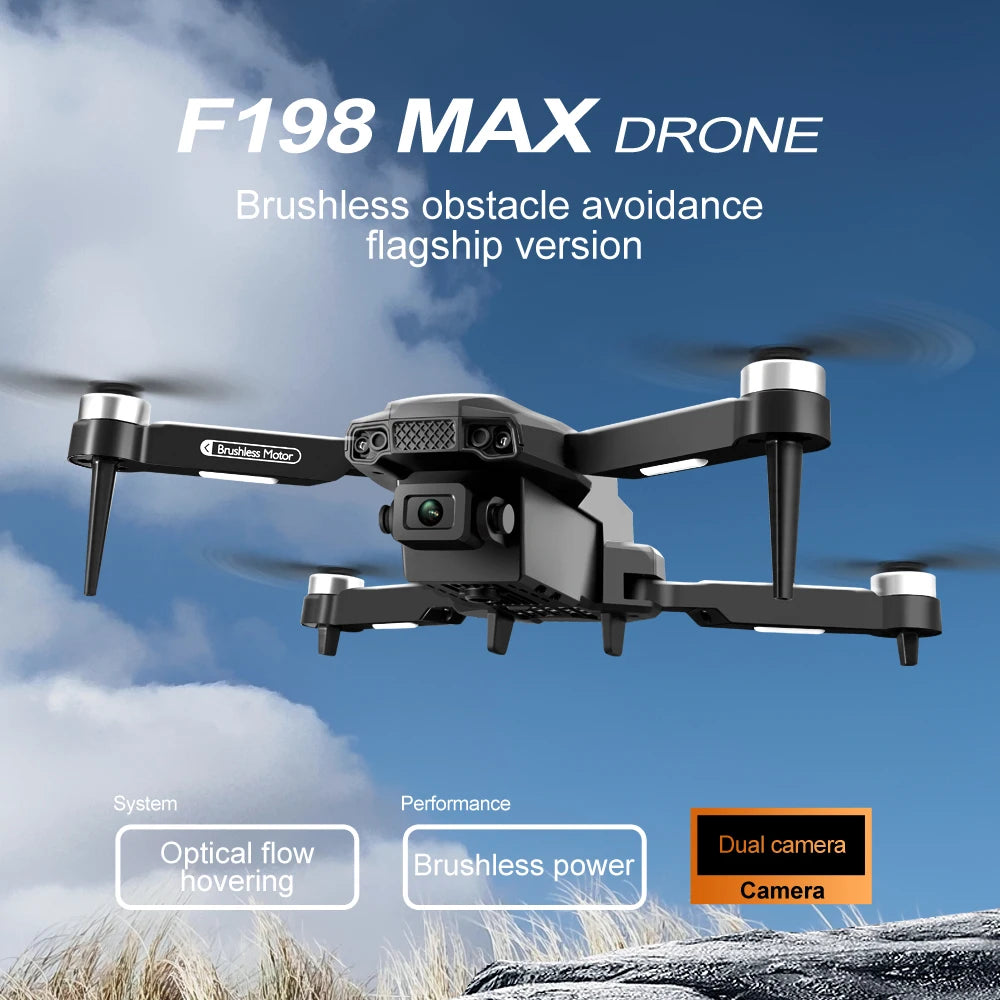 F198 Mini Drone Brushless Optical Flow Positioning Dual Camera Remote Control FPV Dron Foldable Aircraft Quadcopter RC Toys