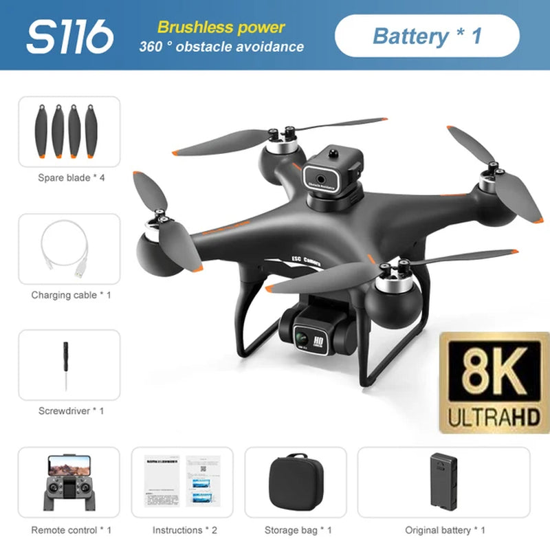 Professional S116 MAX Drone 8K WIFI FPV Camera 360° Obstacle Avoidance Brushless Motor RC Quadcopter Mini Dron Toy