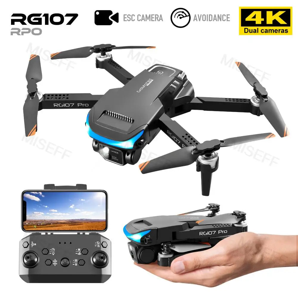 2022 New Intelligent Avoidance RG107 Drone Drone 4K Profesional Black/Orange HD Dual Camera WIFI FPV RC Quadcopter Dron