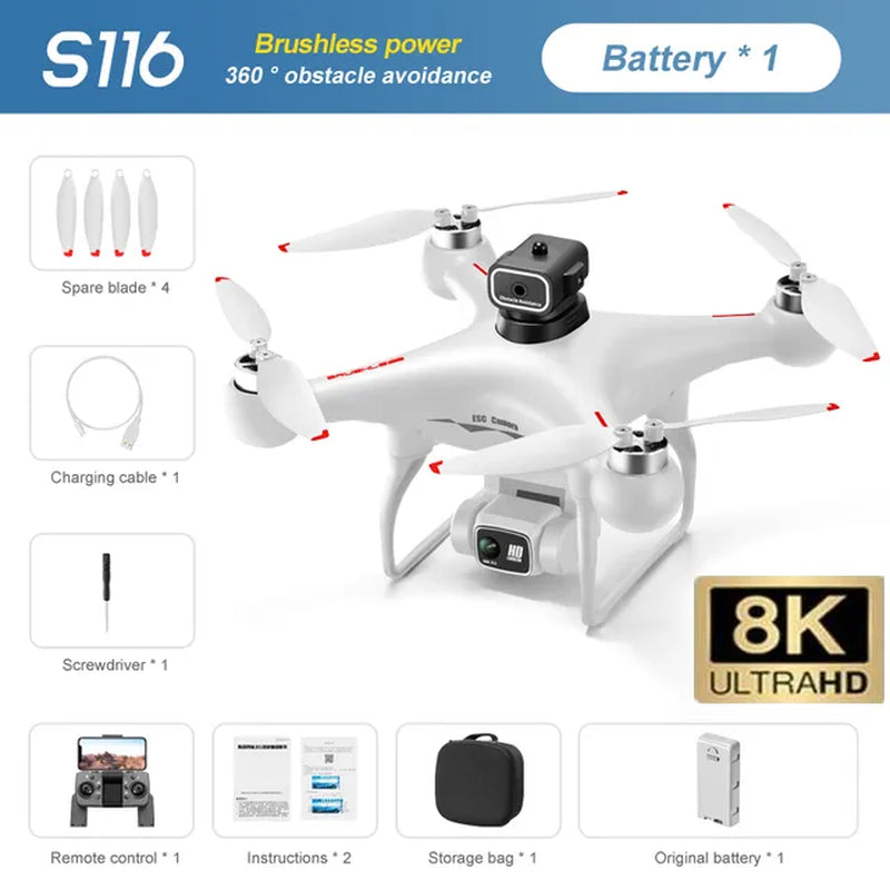 Professional S116 MAX Drone 8K WIFI FPV Camera 360° Obstacle Avoidance Brushless Motor RC Quadcopter Mini Dron Toy