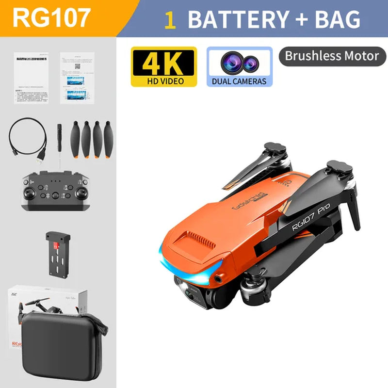 2022 New Intelligent Avoidance RG107 Drone Drone 4K Profesional Black/Orange HD Dual Camera WIFI FPV RC Quadcopter Dron